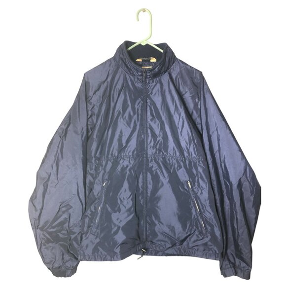L.L. Bean Mens Windbreaker Jacket XL Full Zip Navy Blue Mock Neck Outdoors